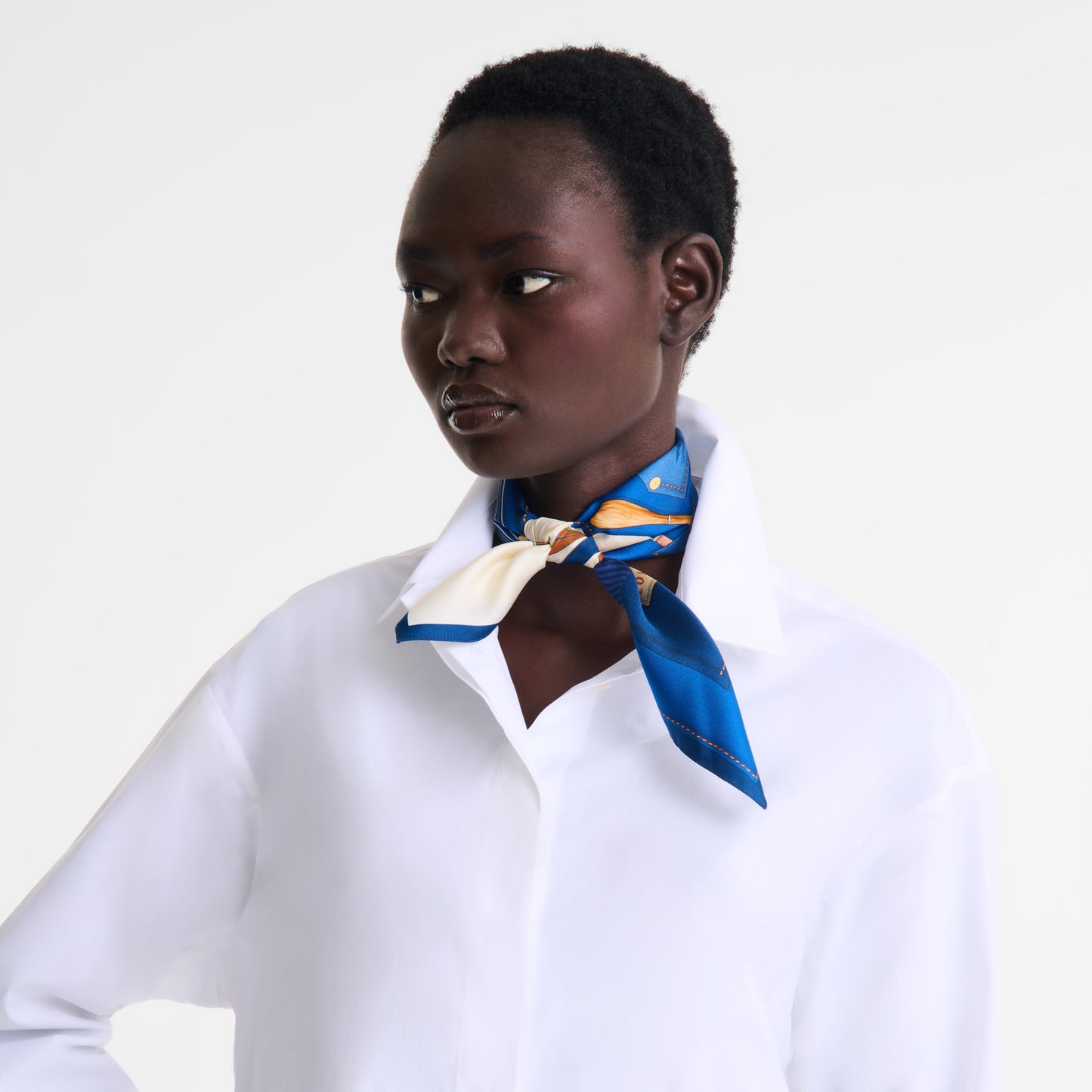 LONGCHAMP-Longchamp Worker Silk scarf 50-Navy-50659GSO006-2