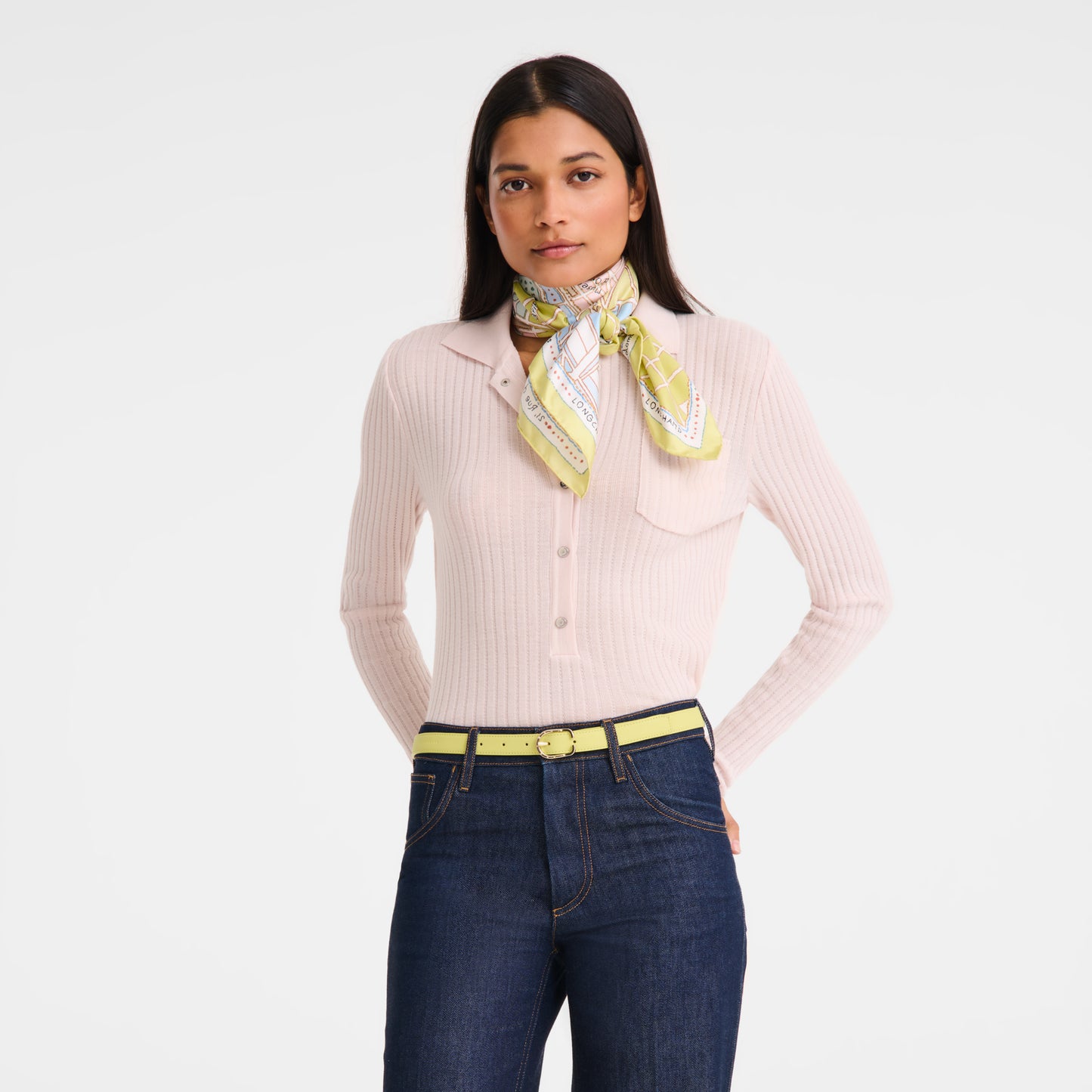 LONGCHAMP-A la Découverte de Paris Silk scarf 90-Lime-50682GSO163-2