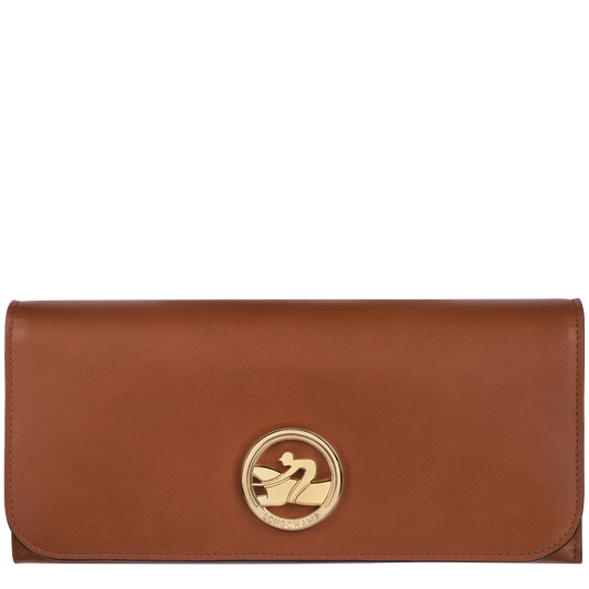 Front view of Longchamp Box-Trot Continental Wallet in Cognac Leather (SKU: L3044HAU504)