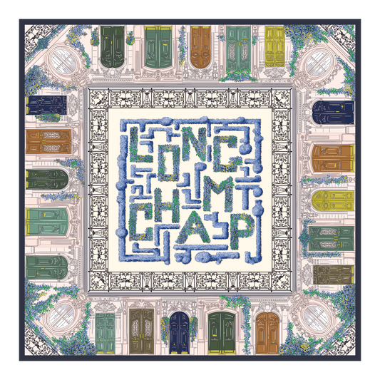 LONGCHAMP-Jardin Parisien Silk scarf 90-Navy-50641GSO006-1