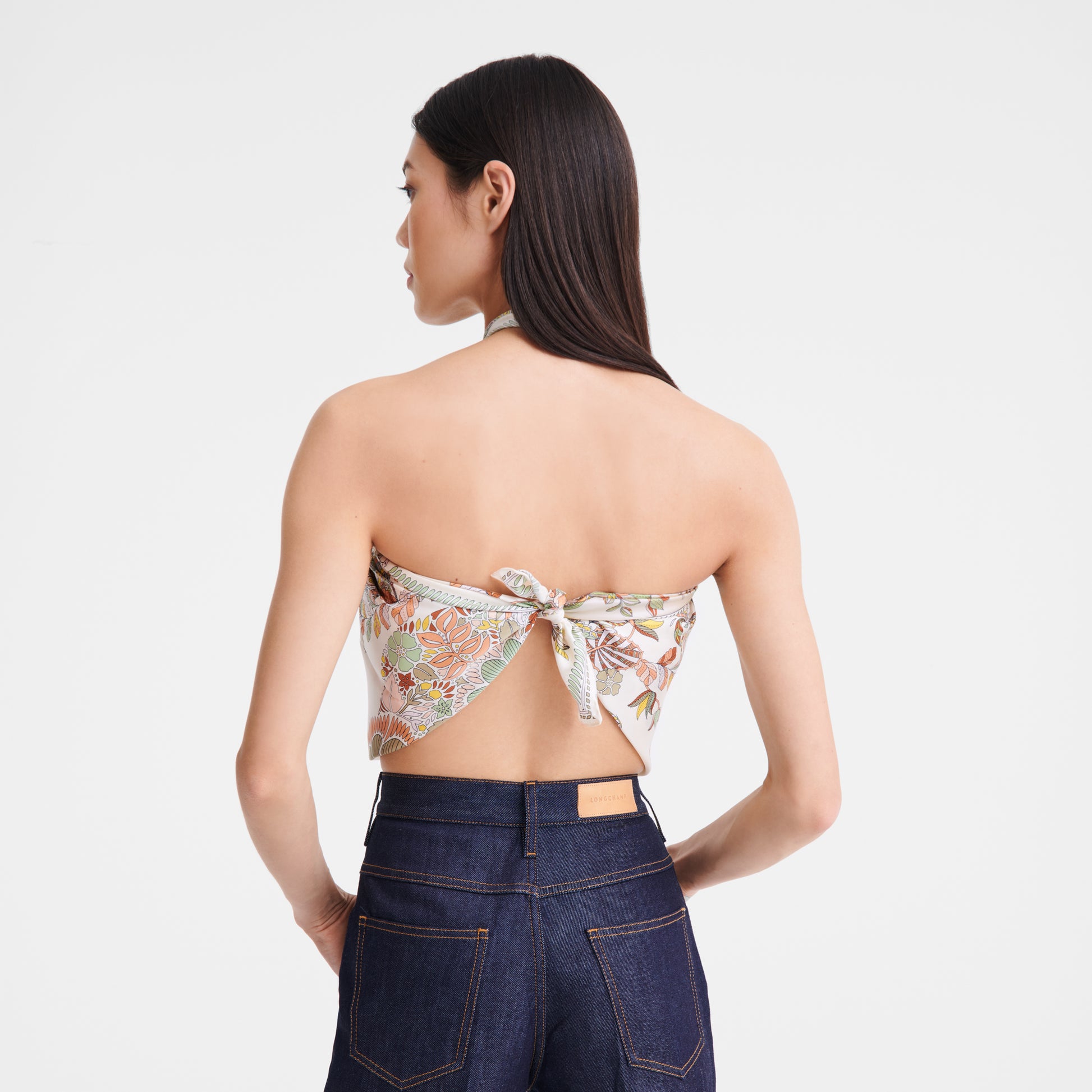 LONGCHAMP-Forêt Longchamp Silk scarf 90-Ecru-50647GSO037-3