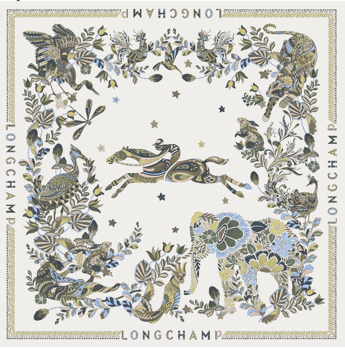 LONGCHAMP-Forêt Longchamp Silk scarf 90-Lichen-50647GSOM64-1