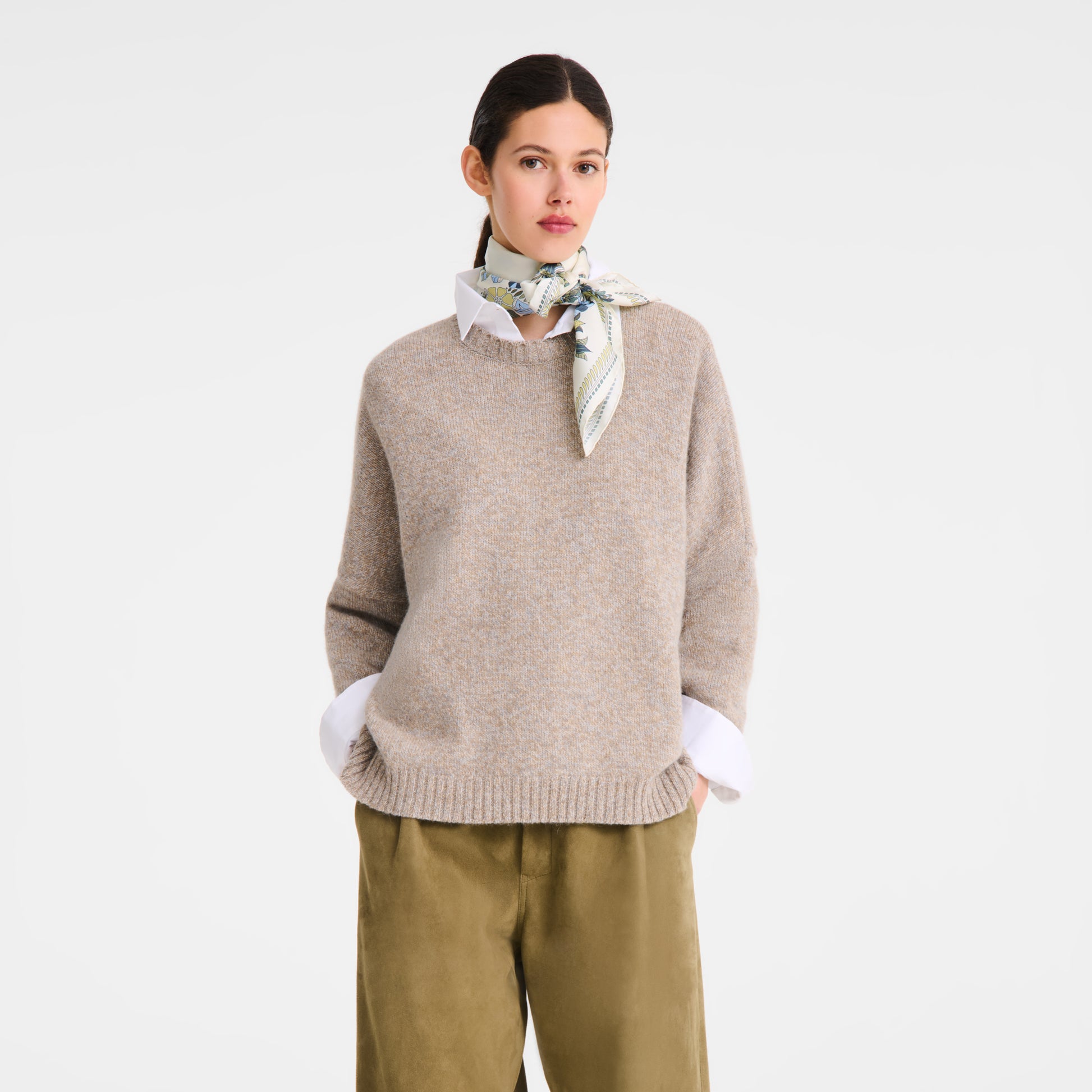 LONGCHAMP-Forêt Longchamp Silk scarf 90-Lichen-50647GSOM64-2