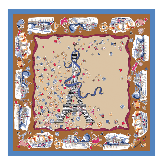 LONGCHAMP-Tour Enchantée Silk scarf 50-Caramel-50649GSO121-1