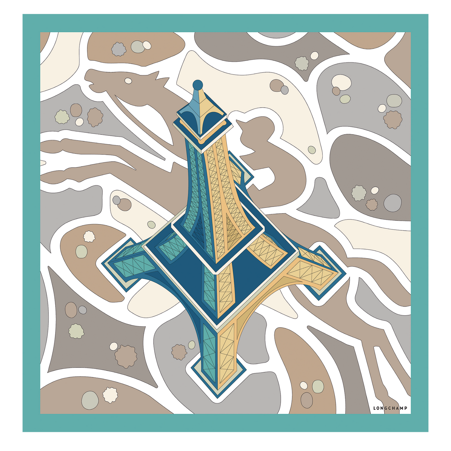 LONGCHAMP-Equestrian Tower Silk scarf 70-Mint-50653GSO410-1