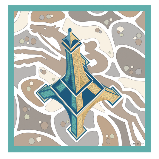 LONGCHAMP-Equestrian Tower Silk scarf 70-Mint-50653GSO410-1