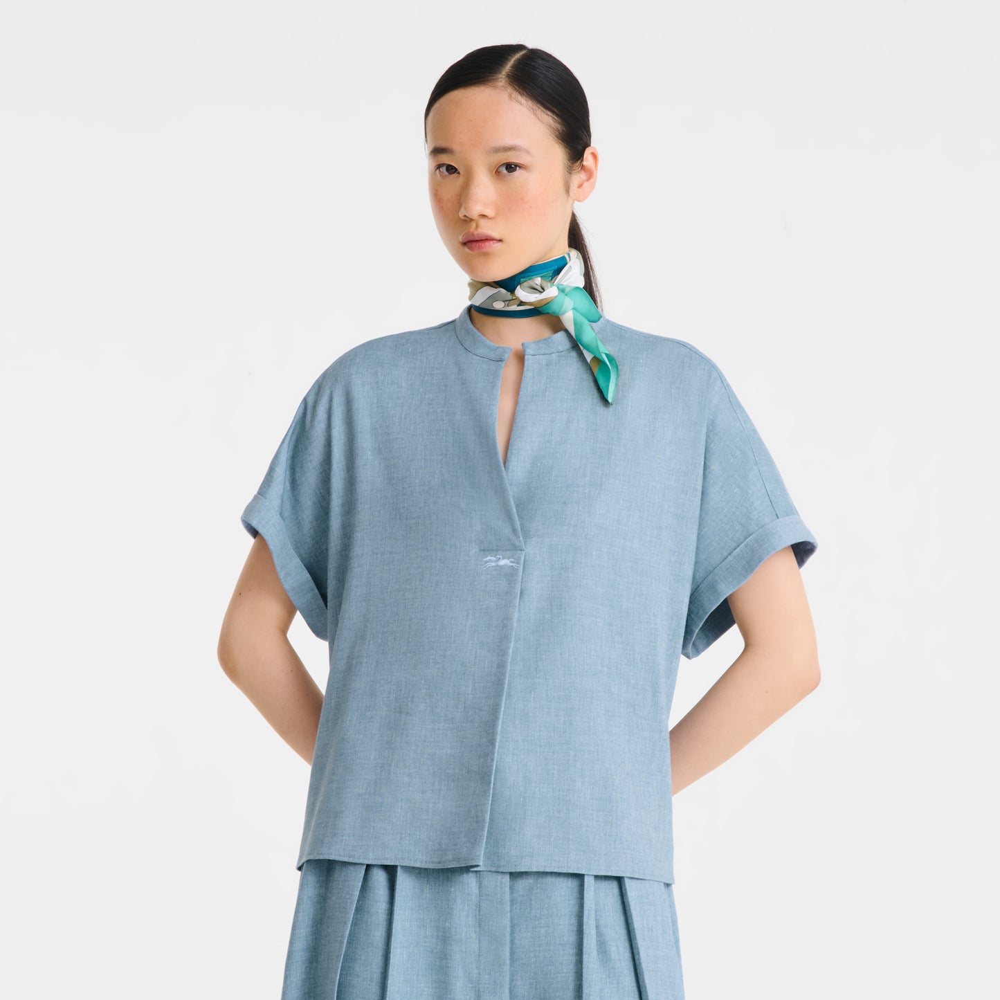 LONGCHAMP-Equestrian Tower Silk scarf 70-Mint-50653GSO410-2