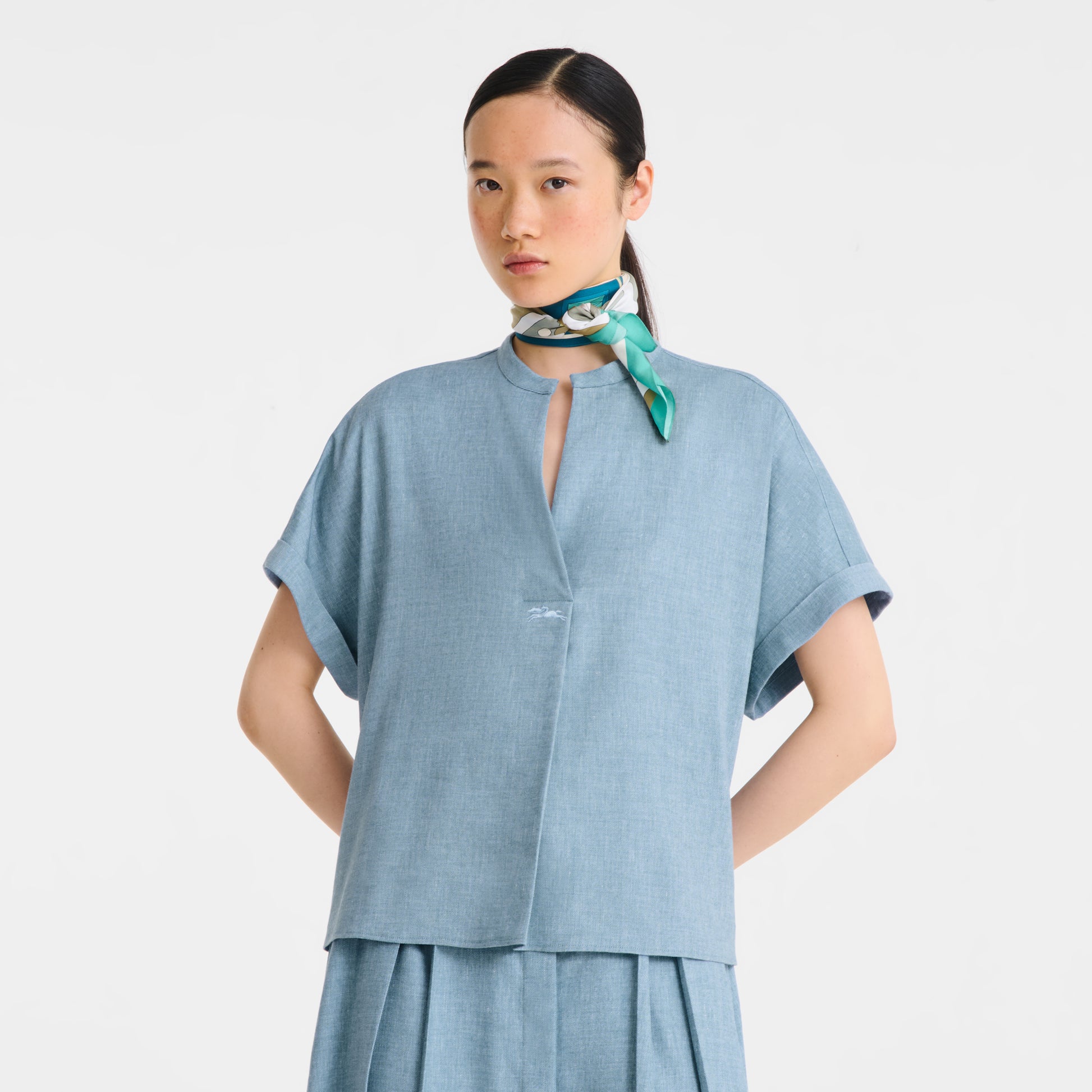 LONGCHAMP-Equestrian Tower Silk scarf 70-Mint-50653GSO410-2