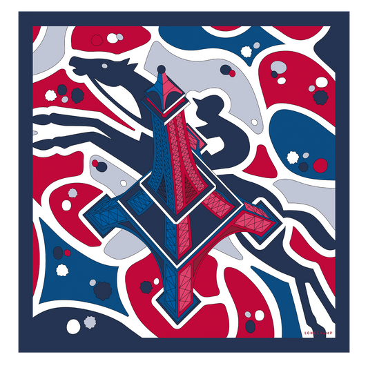 LONGCHAMP-Equestrian Tower Silk scarf 70-Red-50653GSO545-1