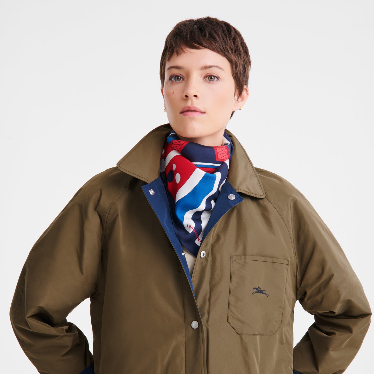 LONGCHAMP-Equestrian Tower Silk scarf 70-Red-50653GSO545-2