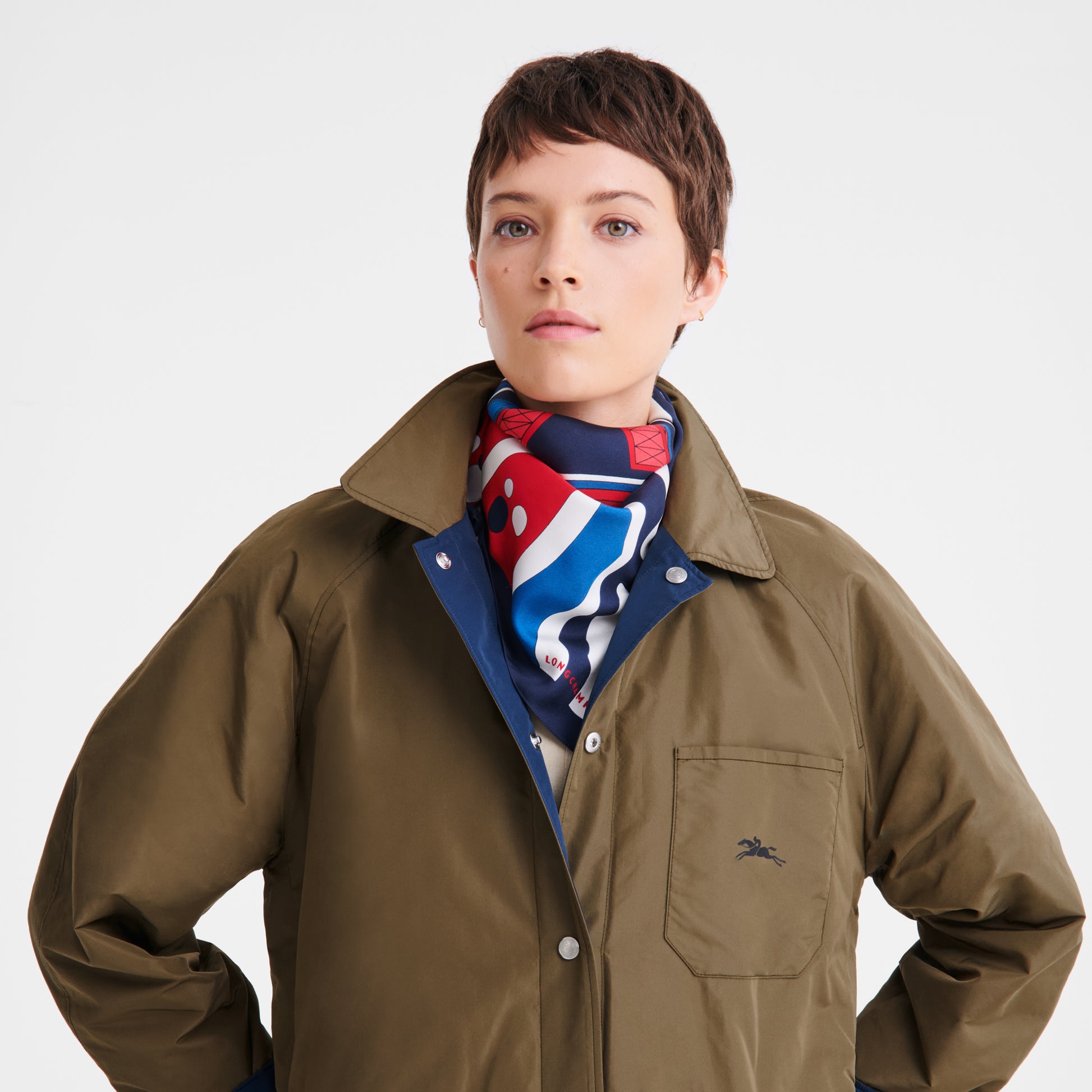 LONGCHAMP-Equestrian Tower Silk scarf 70-Red-50653GSO545-2