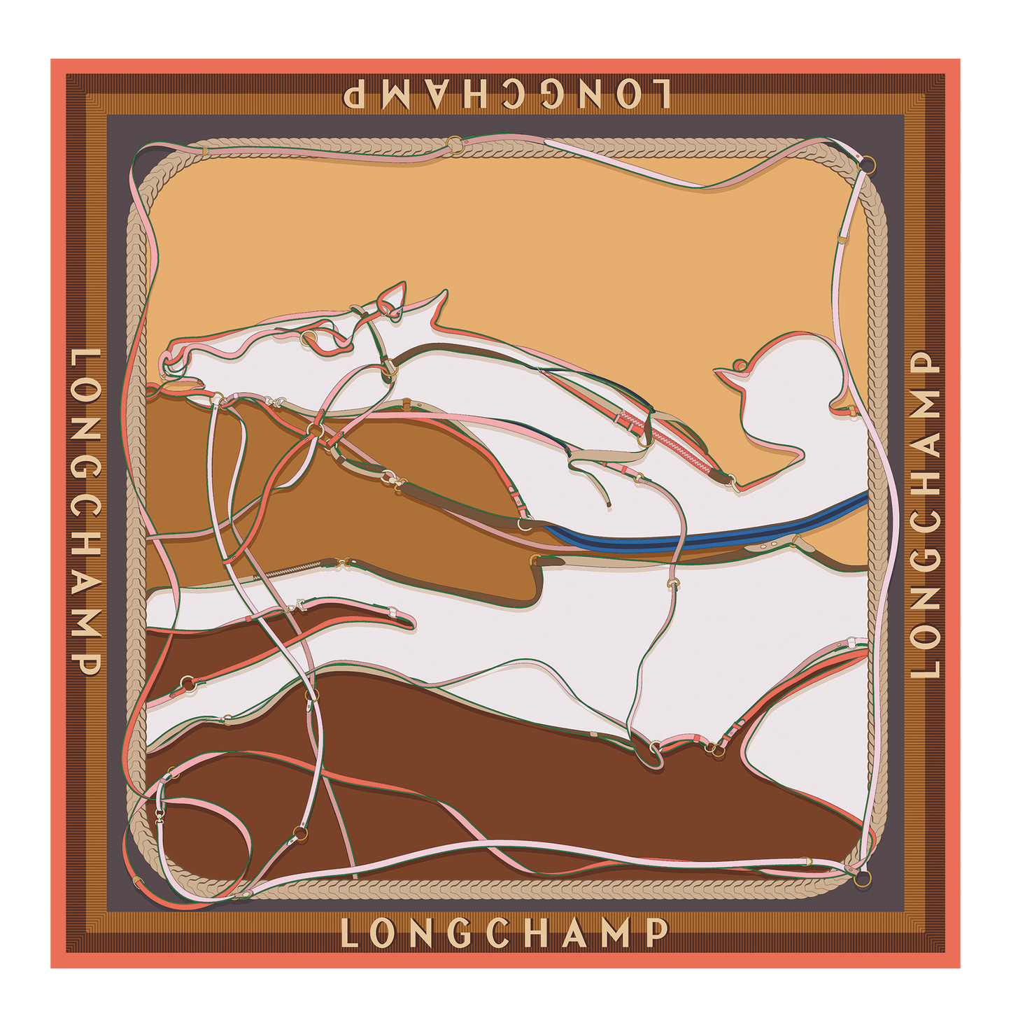 LONGCHAMP-A Toute Allure Silk scarf 90-Cognac-50664GSO504-1