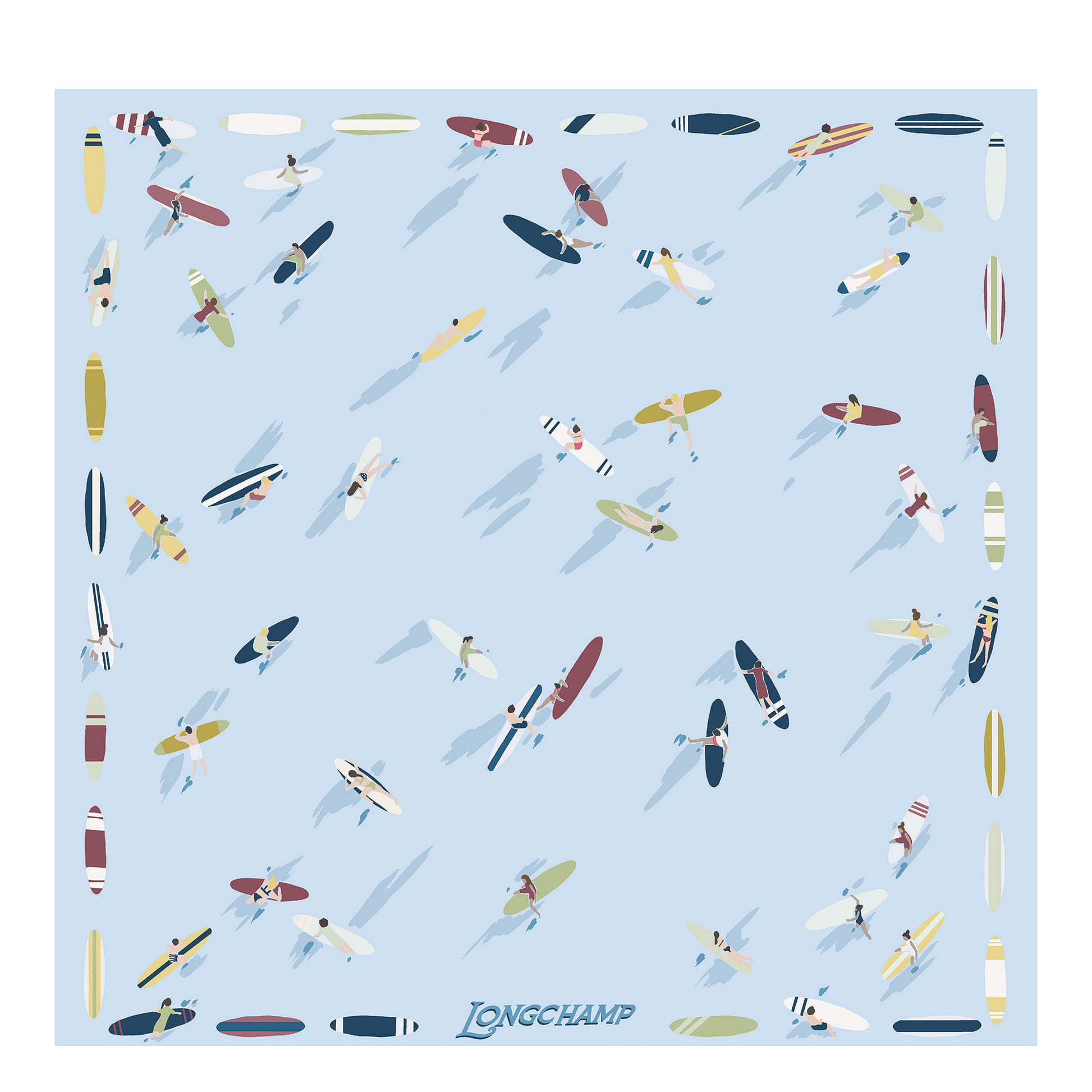 LONGCHAMP-En Attendant la Vague Silk scarf 50-Sky Blue-50668GSO028-1