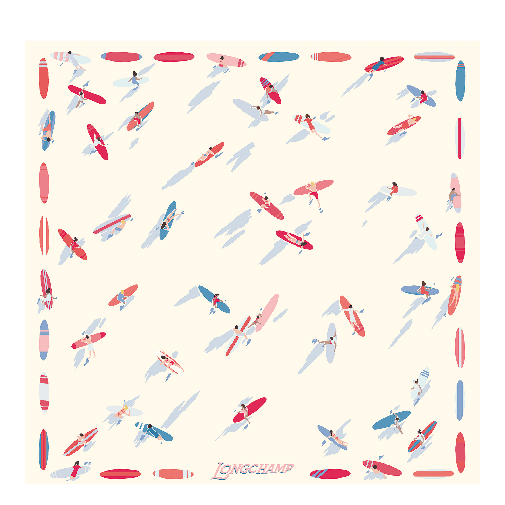 LONGCHAMP-En Attendant la Vague Silk scarf 50-Ivory-50668GSO238-1