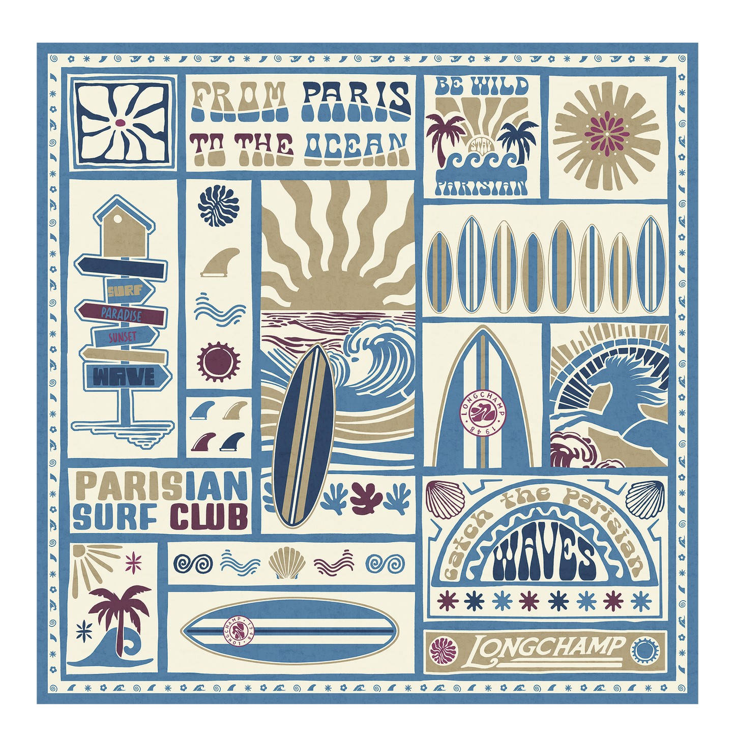 Parisian Surf Club Silk scarf 90