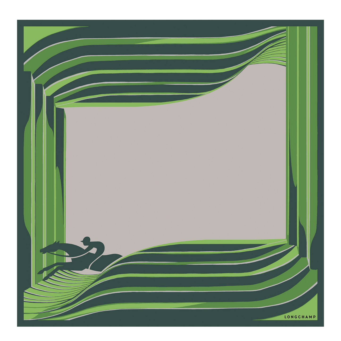 LONGCHAMP-La Maison Unique Silk scarf 70-Heritage Green-50678GSOH51-1