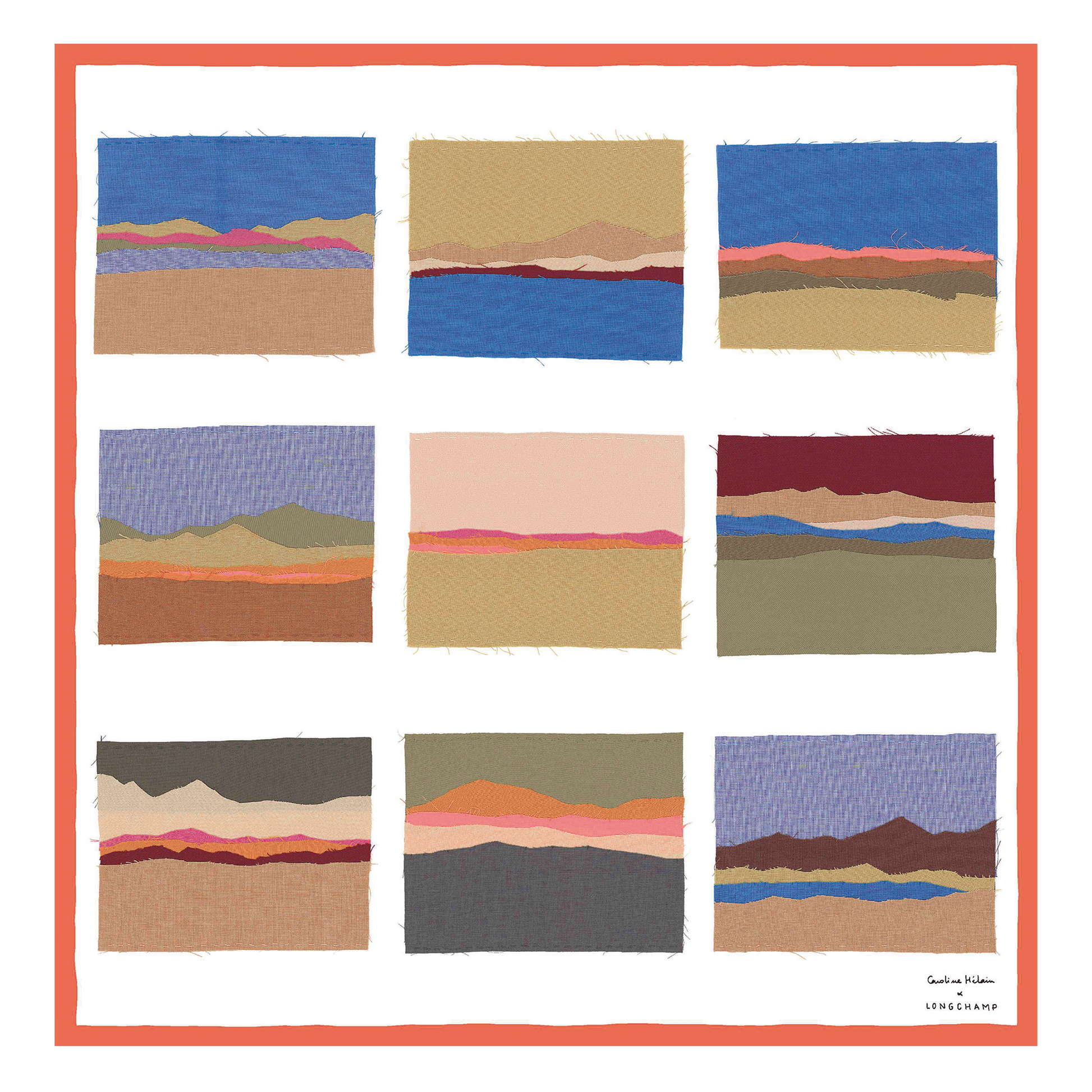 LONGCHAMP-Caroline Hélain x Longchamp Silk scarf 70-Orange-50680GSO017-1