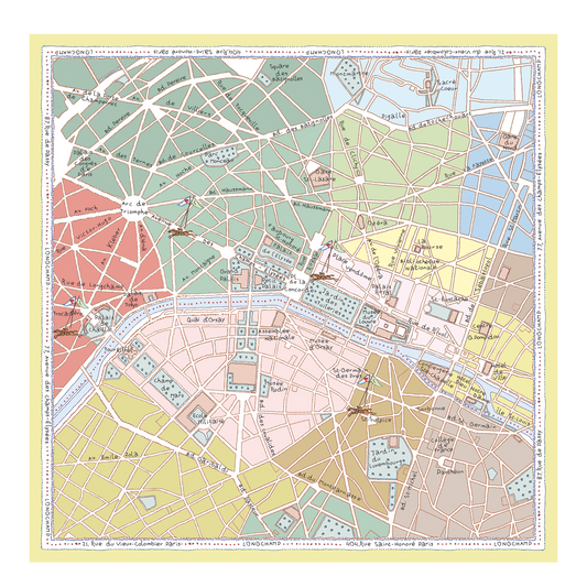 LONGCHAMP-A la Découverte de Paris Silk scarf 90-Lime-50682GSO163-1