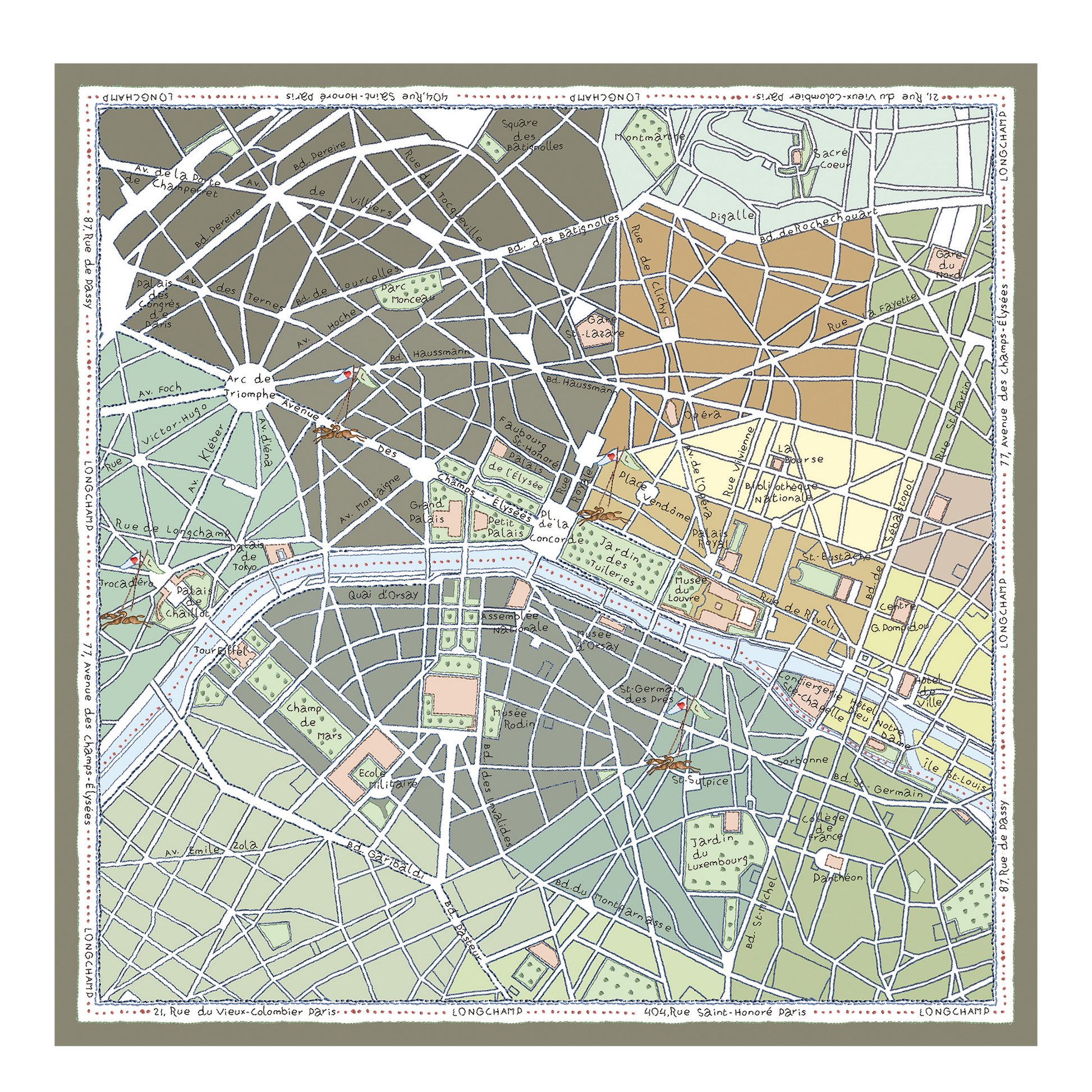 LONGCHAMP-A la Découverte de Paris Silk scarf 90-Lichen-50682GSOM64-1