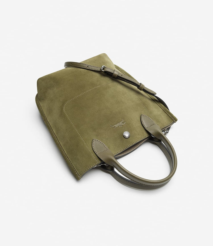Khaki suede Longchamp handbag