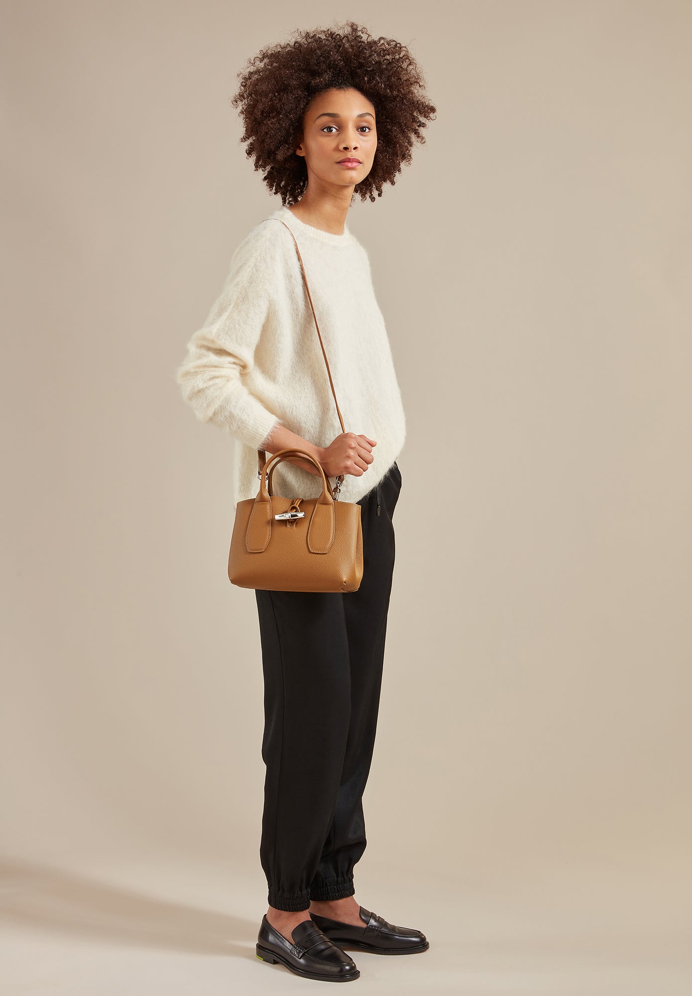 Beige Leather Mini top handle bag with strap | Valextra Iside