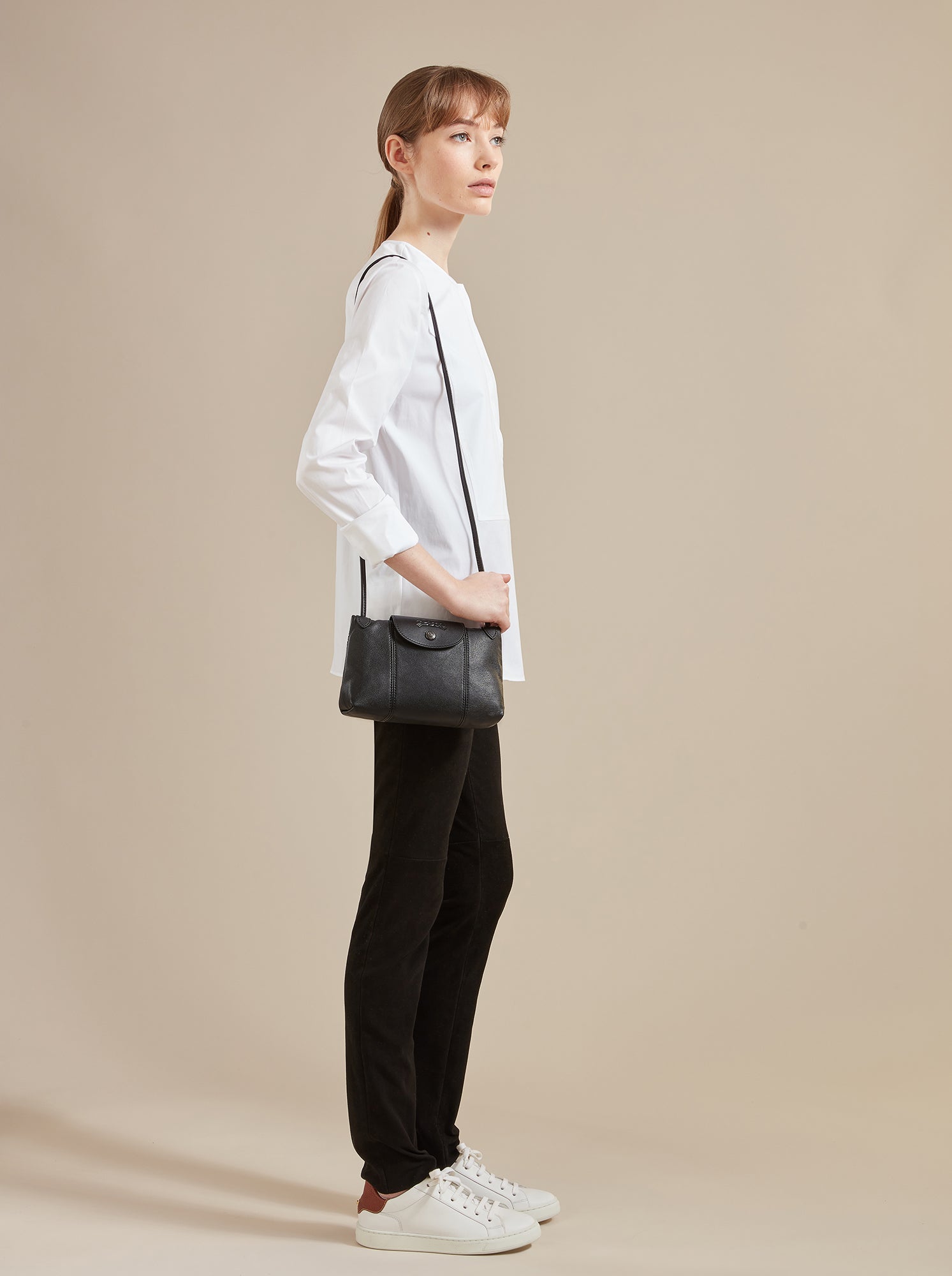 Lowest Longchamp Crossbody Bags - Black Womens Le Pliage Cuir Leather